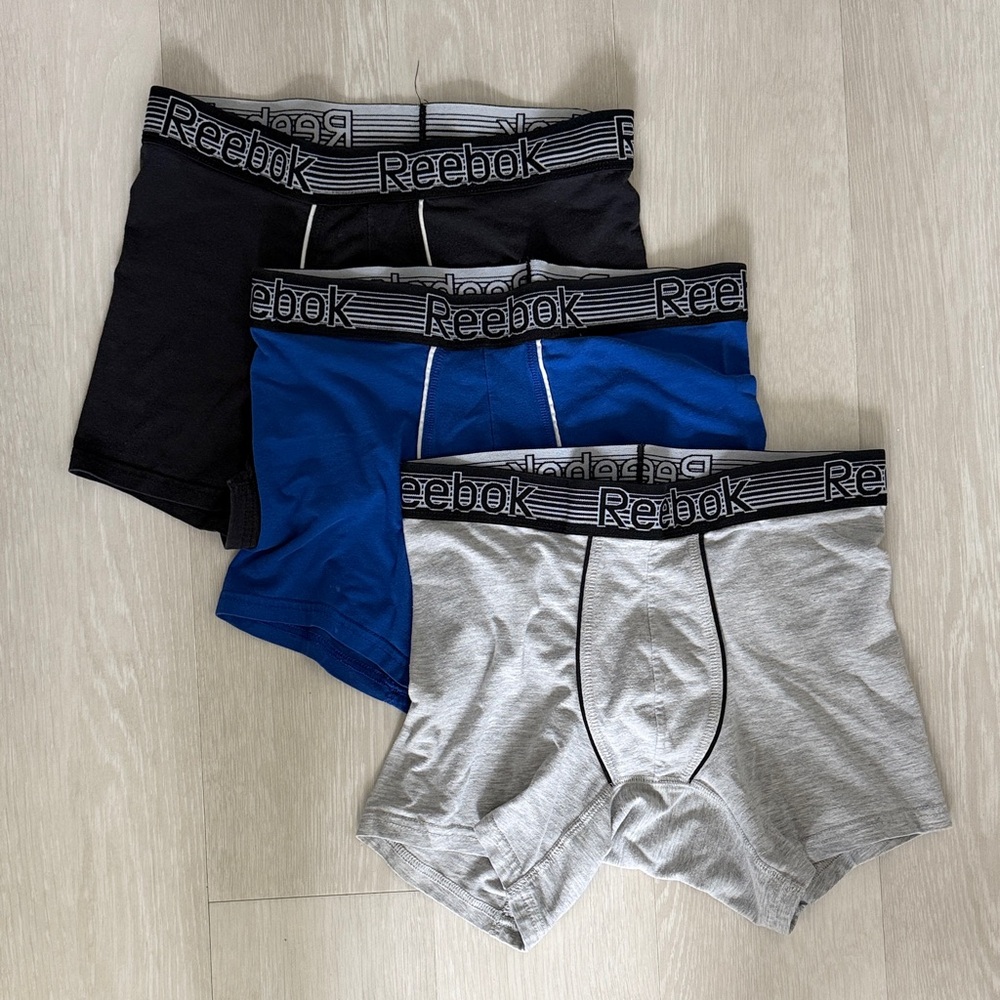 Reebok Men's Cotton Shorts Trio - Black, Blue, Gray
